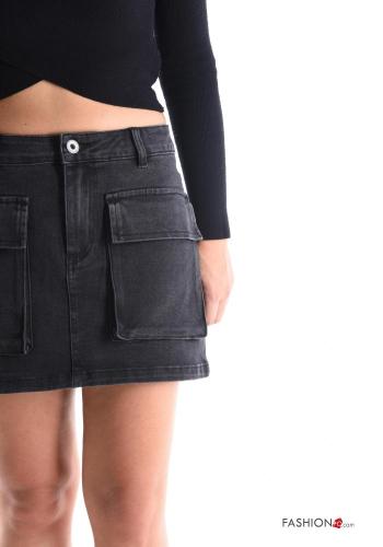Minigonna in Cotone denim con tasche con bottoni con zip - ph 4