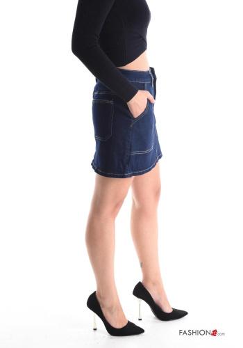 Mini Jupe en Coton en denim à boutons avec fermeture éclair avec poches - ph 3