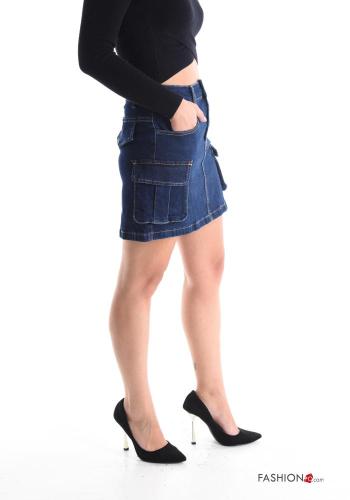 Denim Minirock aus Baumwolle mit Knöpfen mit Reißverschluss mit Taschen - ph 3
