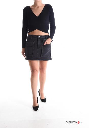 Minigonna in Cotone denim con tasche con bottoni con zip - ph 5