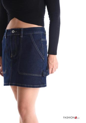 Mini Jupe en Coton en denim à boutons avec fermeture éclair avec poches - ph 4