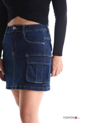 Denim Minirock aus Baumwolle mit Knöpfen mit Reißverschluss mit Taschen - ph 4