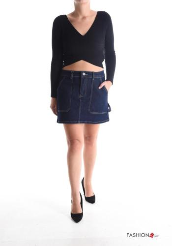 Mini Jupe en Coton en denim à boutons avec fermeture éclair avec poches - ph 5