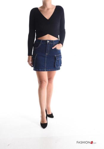 Denim Minirock aus Baumwolle mit Knöpfen mit Reißverschluss mit Taschen - ph 5