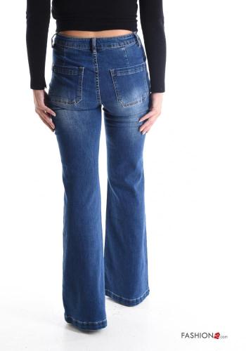 ausgestellte Jeans aus Baumwolle mit Knöpfen mit Reißverschluss mit Taschen - ph 2