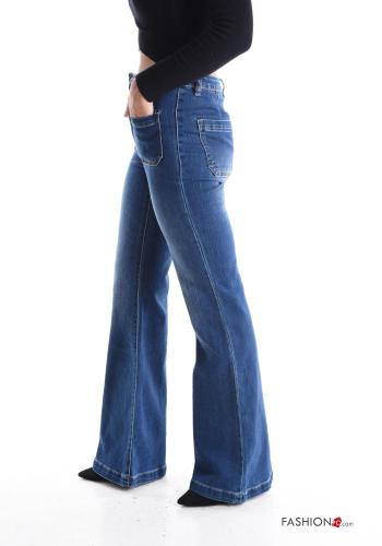 ausgestellte Jeans aus Baumwolle mit Knöpfen mit Reißverschluss mit Taschen - ph 3
