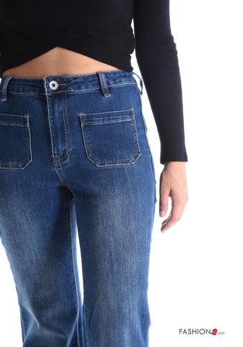 ausgestellte Jeans aus Baumwolle mit Knöpfen mit Reißverschluss mit Taschen - ph 4