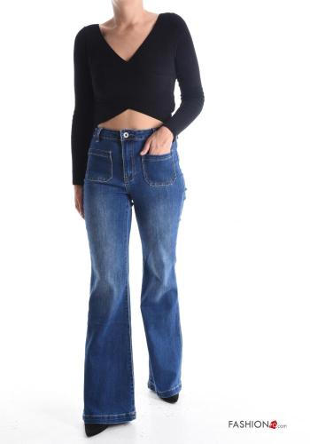 ausgestellte Jeans aus Baumwolle mit Knöpfen mit Reißverschluss mit Taschen - ph 5