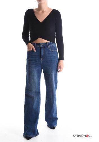 Jeans en Coton wide leg à boutons avec fermeture éclair avec poches - ph 5