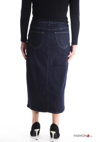 Saia em Algodão denim Longuette com fenda com fecho com bolsos com botões - ph 2