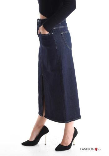 Saia em Algodão denim Longuette com fenda com fecho com bolsos com botões - ph 3