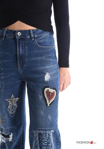 Cotton Jeans with buttons with pockets with rhinestones with zip - ph 4