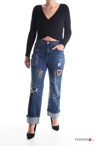 Cotton Jeans with buttons with pockets with rhinestones with zip - ph 5