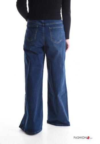 flared wide leg Cotton Jeans with buttons with zip with pockets - ph 2