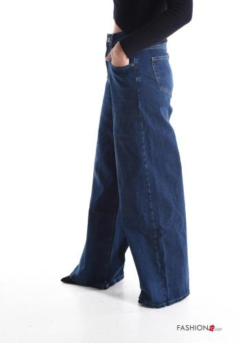 flared wide leg Cotton Jeans with buttons with zip with pockets - ph 3