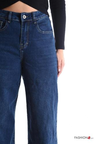 flared wide leg Cotton Jeans with buttons with zip with pockets - ph 4
