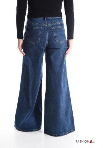 ausgestellte wide leg Jeans aus Baumwolle mit Knöpfen mit Reißverschluss mit Taschen - ph 2