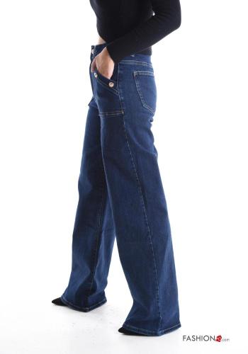 wide leg Cotton Jeans with buttons with pockets - ph 3