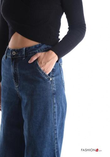 ausgestellte wide leg Jeans aus Baumwolle mit Knöpfen mit Reißverschluss mit Taschen - ph 4