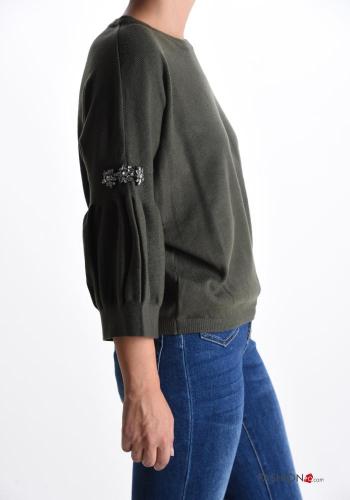 Camisola manga balão gola redonda com strass manga três quartos - ph 3