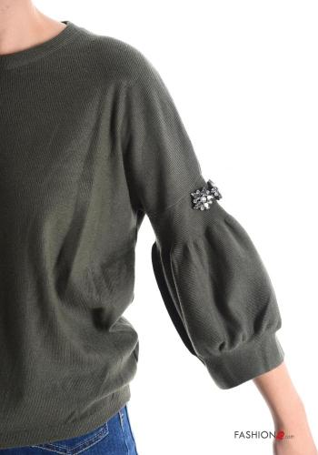 Camisola manga balão gola redonda com strass manga três quartos - ph 4