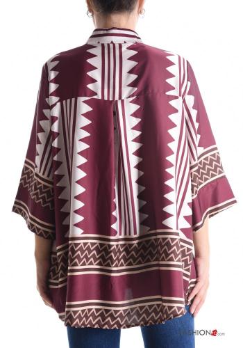 Batik Muster Satin mit kragen Hemd mit Knöpfen 3/4 ärmel - ph 2