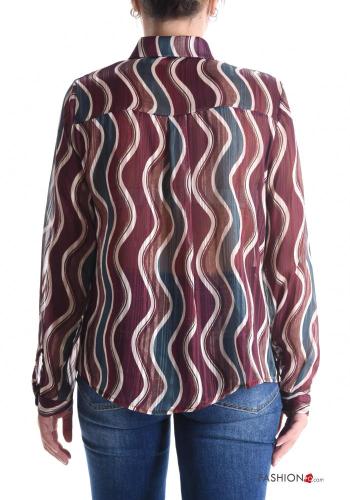 Geometrisches Muster Lurex mit kragen chiffon lange ärmel Hemd - ph 2