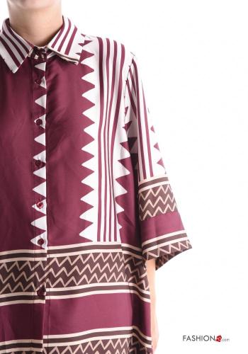 Batik Muster Satin mit kragen Hemd mit Knöpfen 3/4 ärmel - ph 4