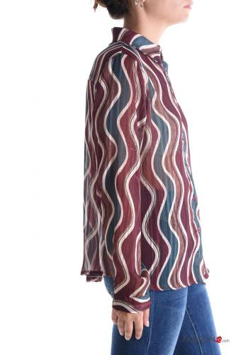 Geometrisches Muster Lurex mit kragen chiffon lange ärmel Hemd - ph 3