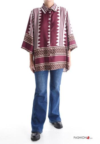 Batik Muster Satin mit kragen Hemd mit Knöpfen 3/4 ärmel - ph 5
