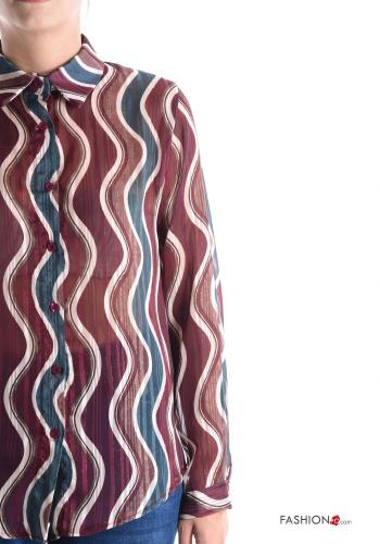 Geometrisches Muster Lurex mit kragen chiffon lange ärmel Hemd - ph 4