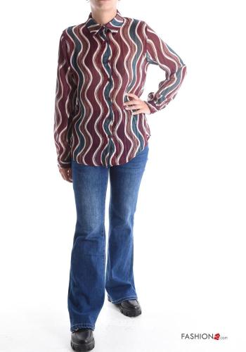 Geometrisches Muster Lurex mit kragen chiffon lange ärmel Hemd - ph 5