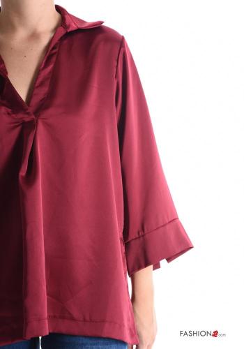 Satin mit kragen Bluse mit V-Ausschnitt 3/4 ärmel - ph 4