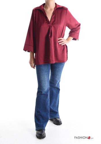 Satin mit kragen Bluse mit V-Ausschnitt 3/4 ärmel - ph 5