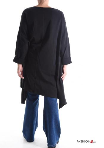 Striped crew neck asymmetrical long sleeve oversized Cotton Long sleeved top with pockets - ph 2