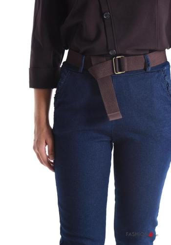 Pantalon en Coton skinny avec poches avec élastique avec ceinture - ph 4