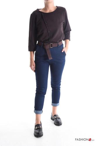 Pantalon en Coton skinny avec poches avec élastique avec ceinture - ph 5