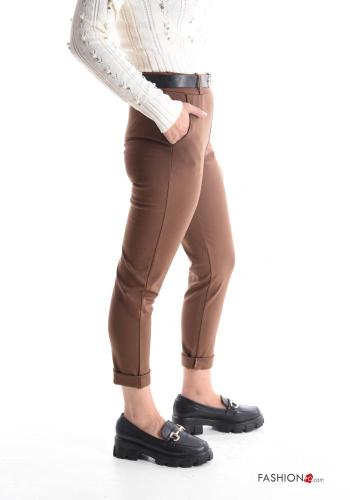skinny Hose aus Baumwolle mit Gürtel mit Taschen - ph 3