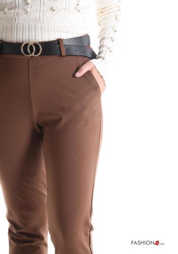 skinny Hose aus Baumwolle mit Gürtel mit Taschen - ph 4