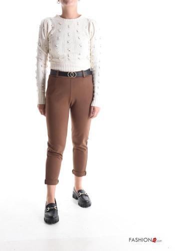 skinny Hose aus Baumwolle mit Gürtel mit Taschen - ph 5