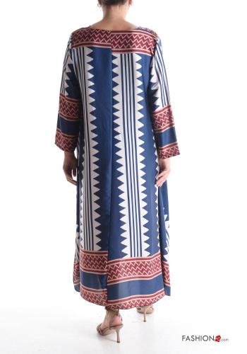 Geometrisches Muster Satin lange lange ärmel Kleid mit V-Ausschnitt - ph 2