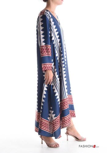 Geometrisches Muster Satin lange lange ärmel Kleid mit V-Ausschnitt - ph 3