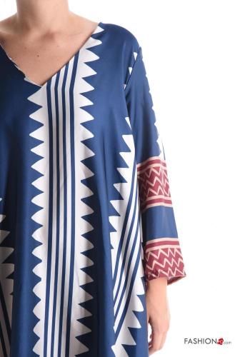Geometrisches Muster Satin lange lange ärmel Kleid mit V-Ausschnitt - ph 4