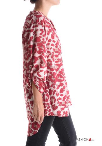 Animal print long sleeve asymmetrical Blouse with v-neck - ph 3