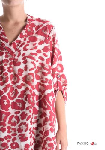 Animal print long sleeve asymmetrical Blouse with v-neck - ph 4