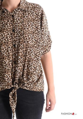 Camicia maniche corte con colletto Fantasia animalier con bottoni con nodo - ph 4