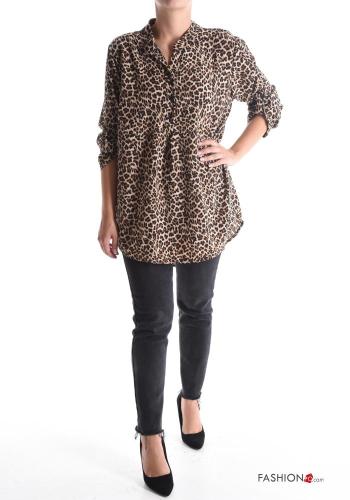 Blusa Padrão animal com botões manga três quartos - ph 5