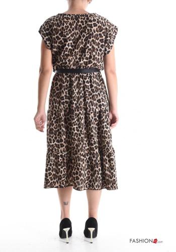 Abito maniche corte girocollo Fantasia animalier con cintura con balze - ph 2