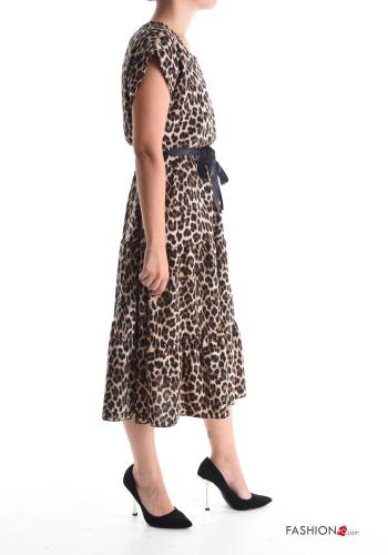 Abito maniche corte girocollo Fantasia animalier con cintura con balze - ph 3