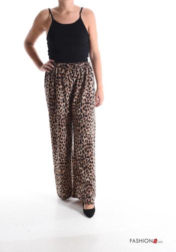 Pantalone wide leg Fantasia animalier con fiocco con elastico - ph 5